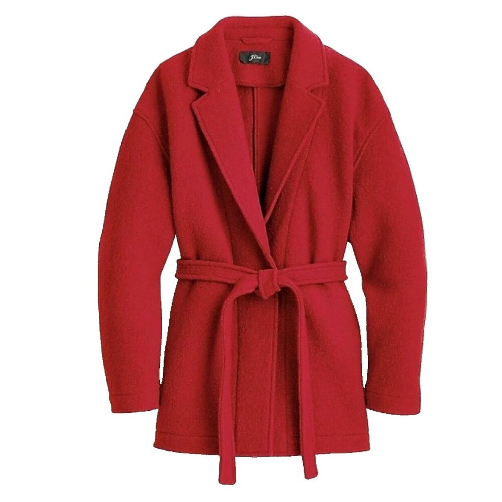 NWT J.Crew Camille Short in Bold Red Italian Boiled Wool Wrap Coat L
